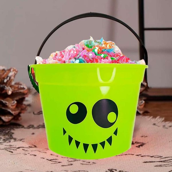 Encontraproduto.com.br - Balde de Halloween Caldeirão de Bruxa Doces Com Alça 14 cm Verde