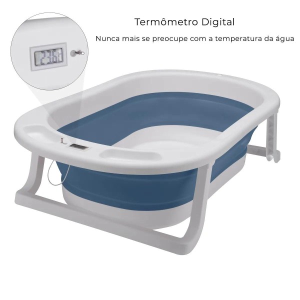 Encontraproduto.com.br - Banheira Portátil Infantil com Termômetro Digital Azul Awiki