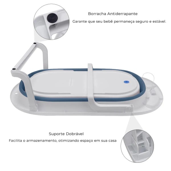 Encontraproduto.com.br - Banheira Portátil Infantil com Termômetro Digital Azul Awiki
