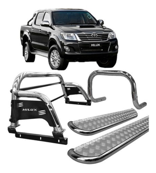 Kit Quebra Mato Estribo Chapa Sant Antonio H3 Hilux Cromo