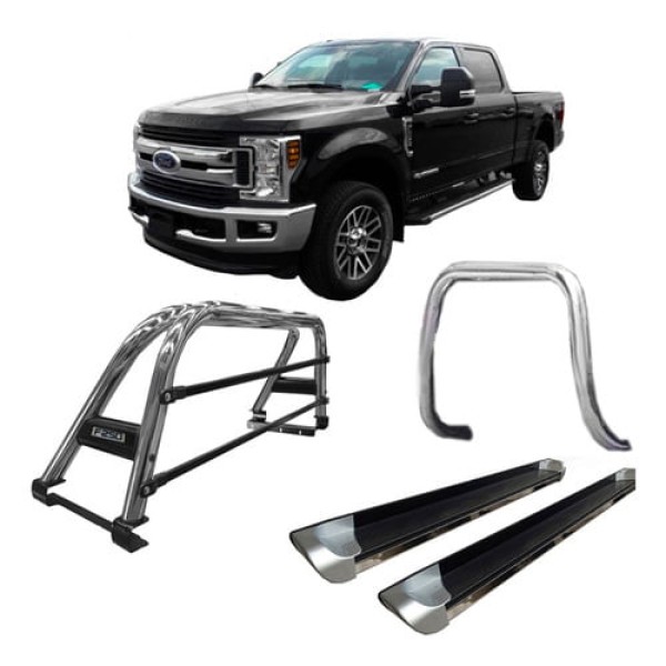 Encontraproduto.com.br - Kit Quebra Mato Estribo Sant Antonio F250 C/dupl Preto Cromo