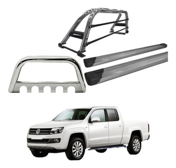 Kit Quebra Mato Estribo Plataf Santo Anth2 Amarok Cd Cromado