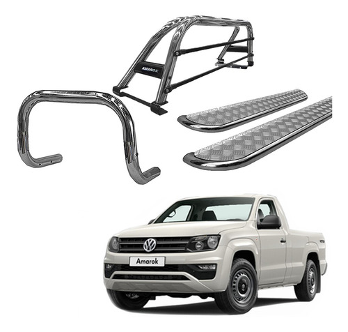 Encontraproduto.com.br - Kit Quebra Mato Estribo Alumin Santo Duplo Amarok Cs Cromo