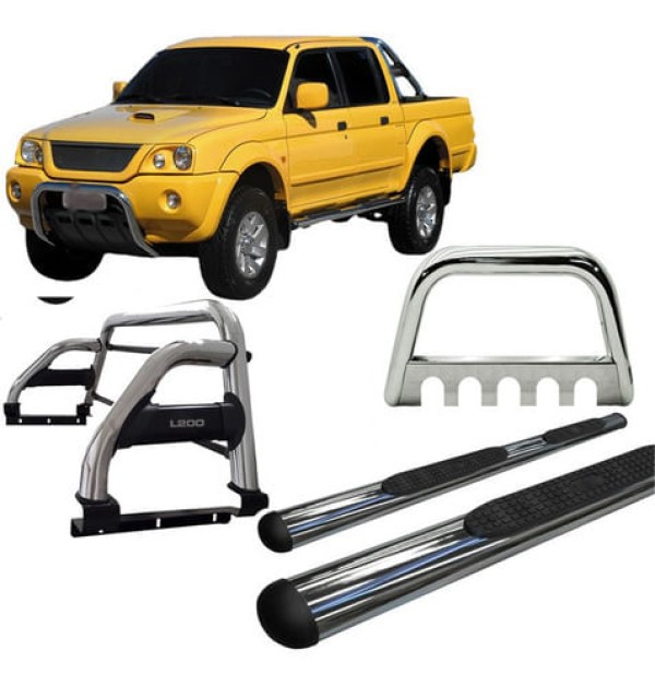 Encontraproduto.com.br - Kit Estribo Quebra Mato Santo Antônio H2 L200 04 Cromado