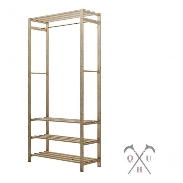 Encontraproduto.com.br - Cabideiro Roupas Arara Pinus Tripla Prateleira