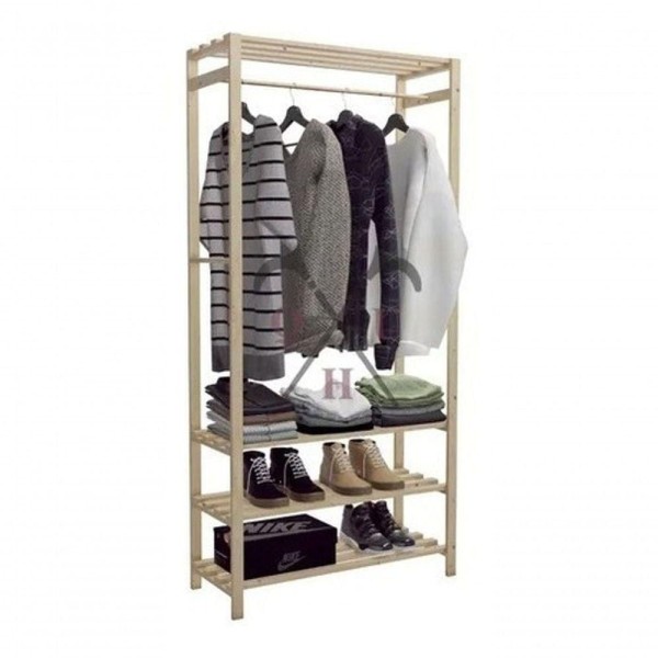 Encontraproduto.com.br - Cabideiro Roupas Arara Pinus Tripla Prateleira