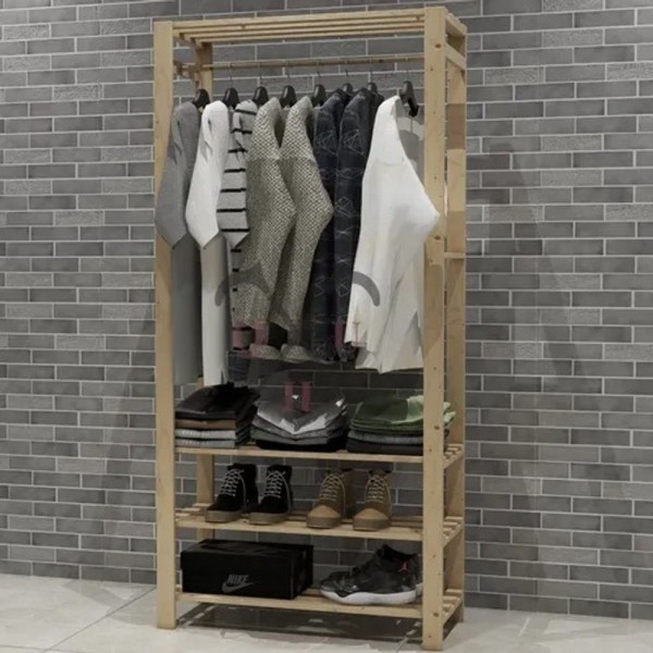 Encontraproduto.com.br - Cabideiro Roupas Arara Pinus Tripla Prateleira