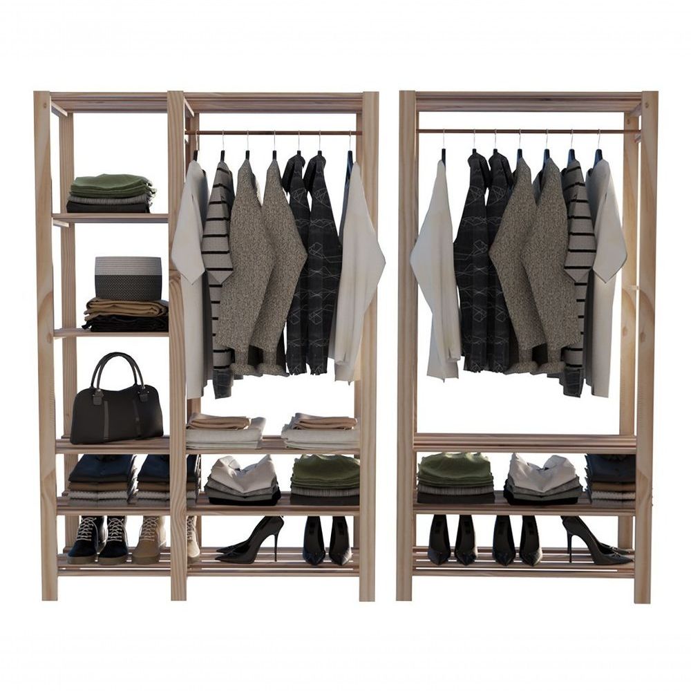 Encontraproduto.com.br - Cabideiros Closet Duplo Aberto Madeira Pinus Rustico