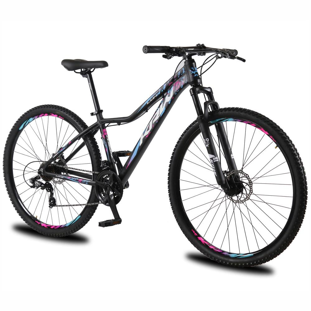 Encontraproduto.com.br - Bicicleta Aro 29 KRW Alumínio Shimano TZ 24 Velocidades Freio a Disco Suspensão Mountain Bike KR9