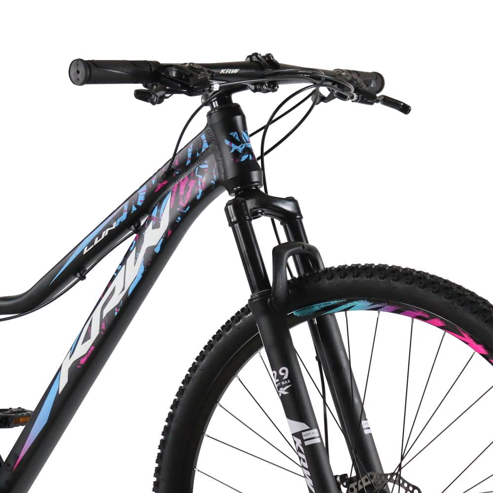 Encontraproduto.com.br - Bicicleta Aro 29 KRW Alumínio Shimano TZ 24 Velocidades Freio a Disco Suspensão Mountain Bike KR9