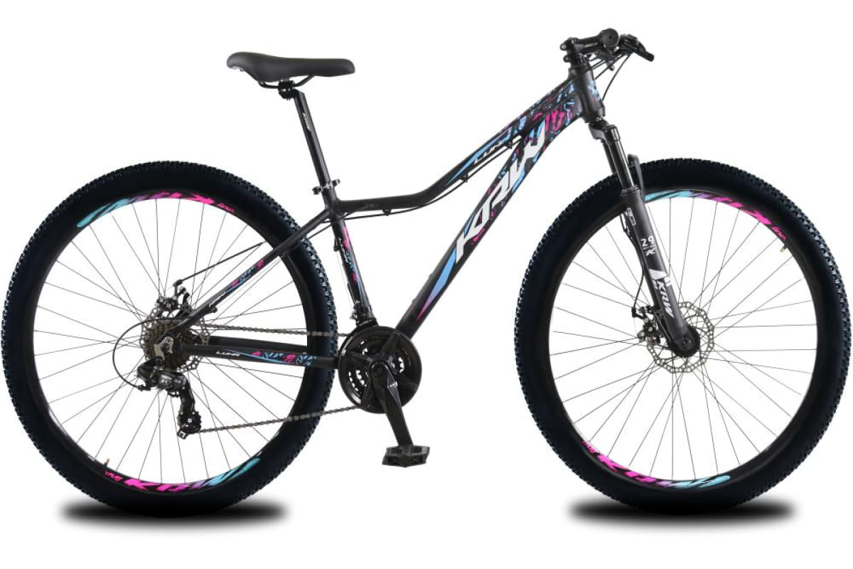 Encontraproduto.com.br - Bicicleta Aro 29 KRW Alumínio Shimano TZ 24 Velocidades Freio a Disco Suspensão Mountain Bike KR9