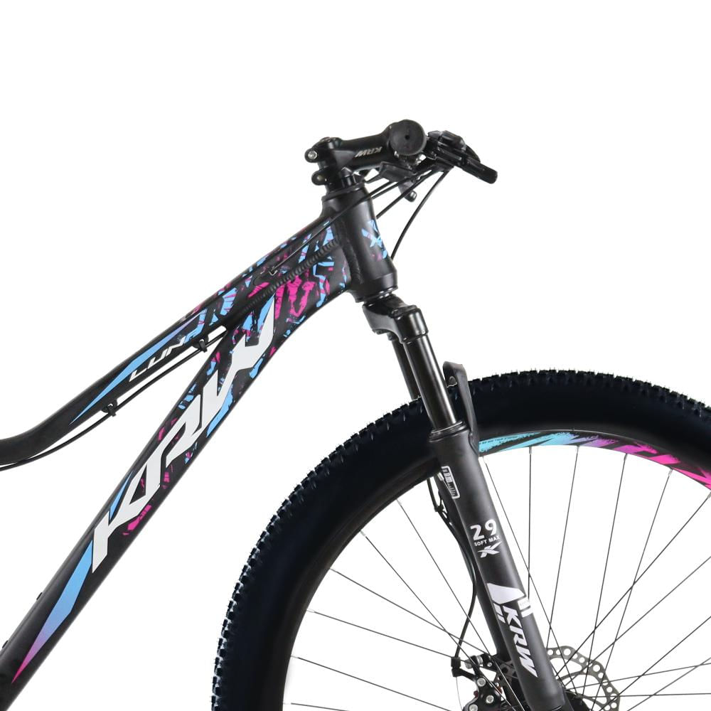 Encontraproduto.com.br - Bicicleta Aro 29 KRW Alumínio Shimano TZ 24 Velocidades Freio a Disco Suspensão Mountain Bike KR9