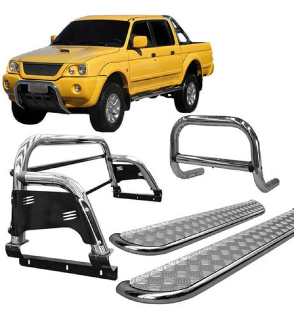 Encontraproduto.com.br - Kit Quebra Mato Estribo Santo Antônio H3 L200 004 Cromado
