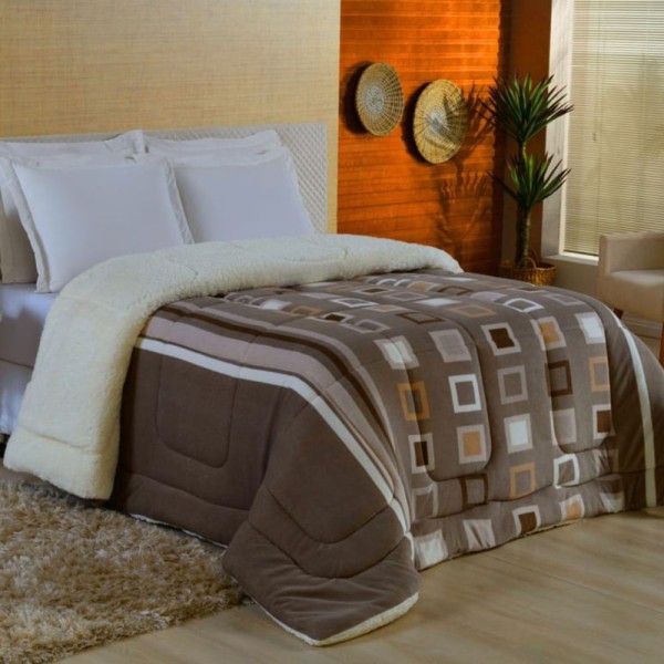 Encontraproduto.com.br - Edredom Coberdrom Sonobom Queen Sherpa e Manta - Geométrico Marrom