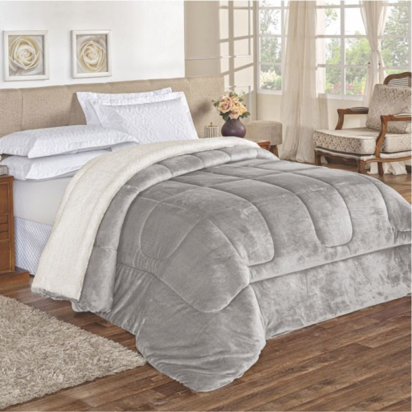 Encontraproduto.com.br - Edredom Insinuante De Casal Dupla Face Sherpa Cinza Macio