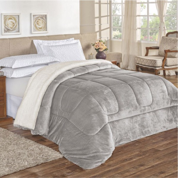 Encontraproduto.com.br - Edredom Insinuante De Casal Dupla Face Sherpa Cinza Macio