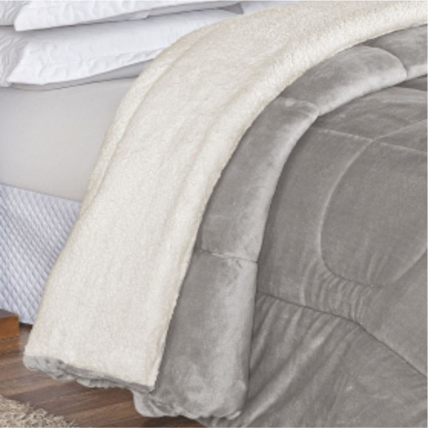 Encontraproduto.com.br - Edredom Insinuante De Casal Dupla Face Sherpa Cinza Macio