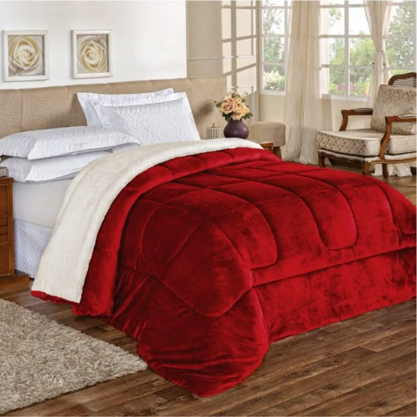Encontraproduto.com.br - Edredom Insinuante Casal Padrão Dupla Face Sherpa Toque Lã Carneiro - Vermelho