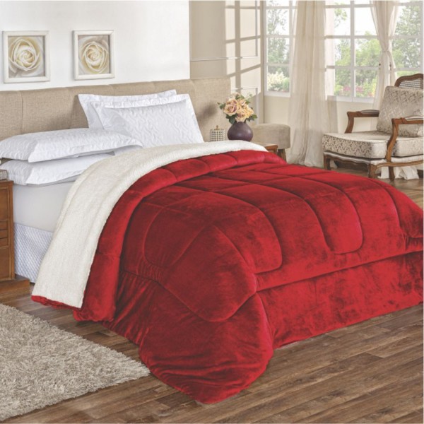 Encontraproduto.com.br - Edredom Insinuante Casal Padrão Dupla Face Sherpa Toque Lã Carneiro - Vermelho