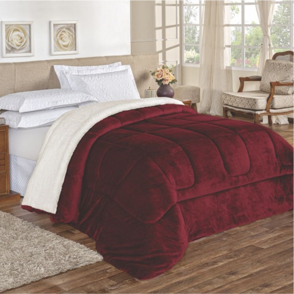 Encontraproduto.com.br - Edredom Insinuante Queen Dupla Face Sherpa Toque Lã Carneiro - Vinho