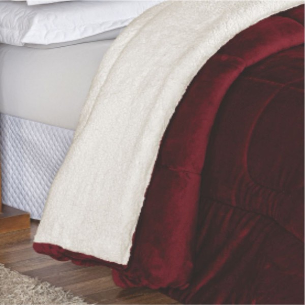 Encontraproduto.com.br - Edredom Insinuante Queen Dupla Face Sherpa Toque Lã Carneiro - Vinho
