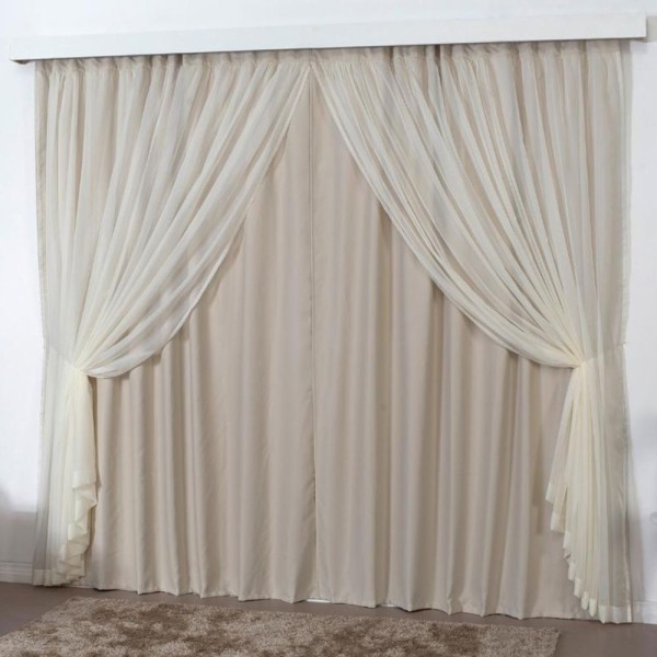 Encontraproduto.com.br - Cortina 3 Mts Sala Quarto Escritório Blackout Voal Trilho Comum - Bege
