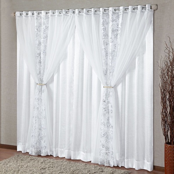 Encontraproduto.com.br - Cortina Dyamond 4 Metros Cetim Amassado Sala Quarto para Varão - Branca