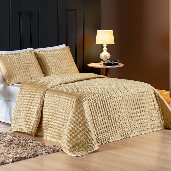 Encontraproduto.com.br - Cobre Leito La Fiori Padrão Dupla Face 3 Peças - Dourado