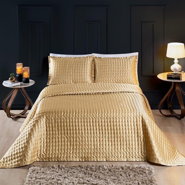 Encontraproduto.com.br - Cobre Leito La Fiori Queen Dupla Face 3 Peças - Dourado