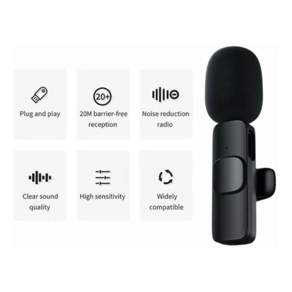 Encontraproduto.com.br - Microfone Lapela Sem Fio Preto Wireless Bluetooth Portátil