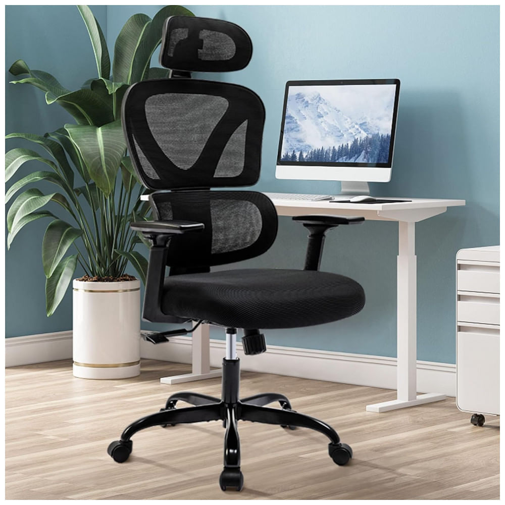 Cadeira de Escritório Ergonômica Giratória com Apoio de Braços, Suporte Lombar Ajustável e Apoio de Cabeça, FELIX...