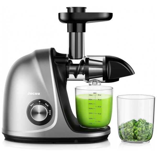 Encontraproduto.com.br - Espremedor de Sucos Slow Masticating, 2 Velocidades, 110v, JOCUU Juicer Machines217, Prateado