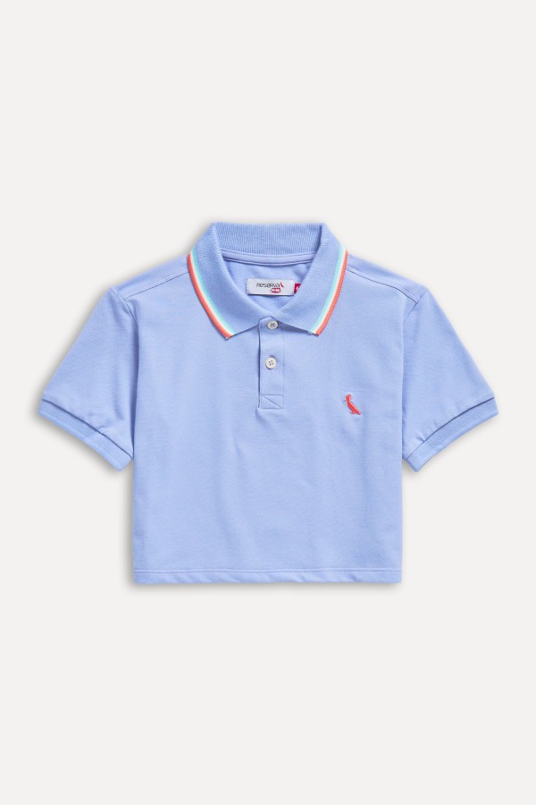 Encontraproduto.com.br - Polo Menina Cropped 3 Frisos