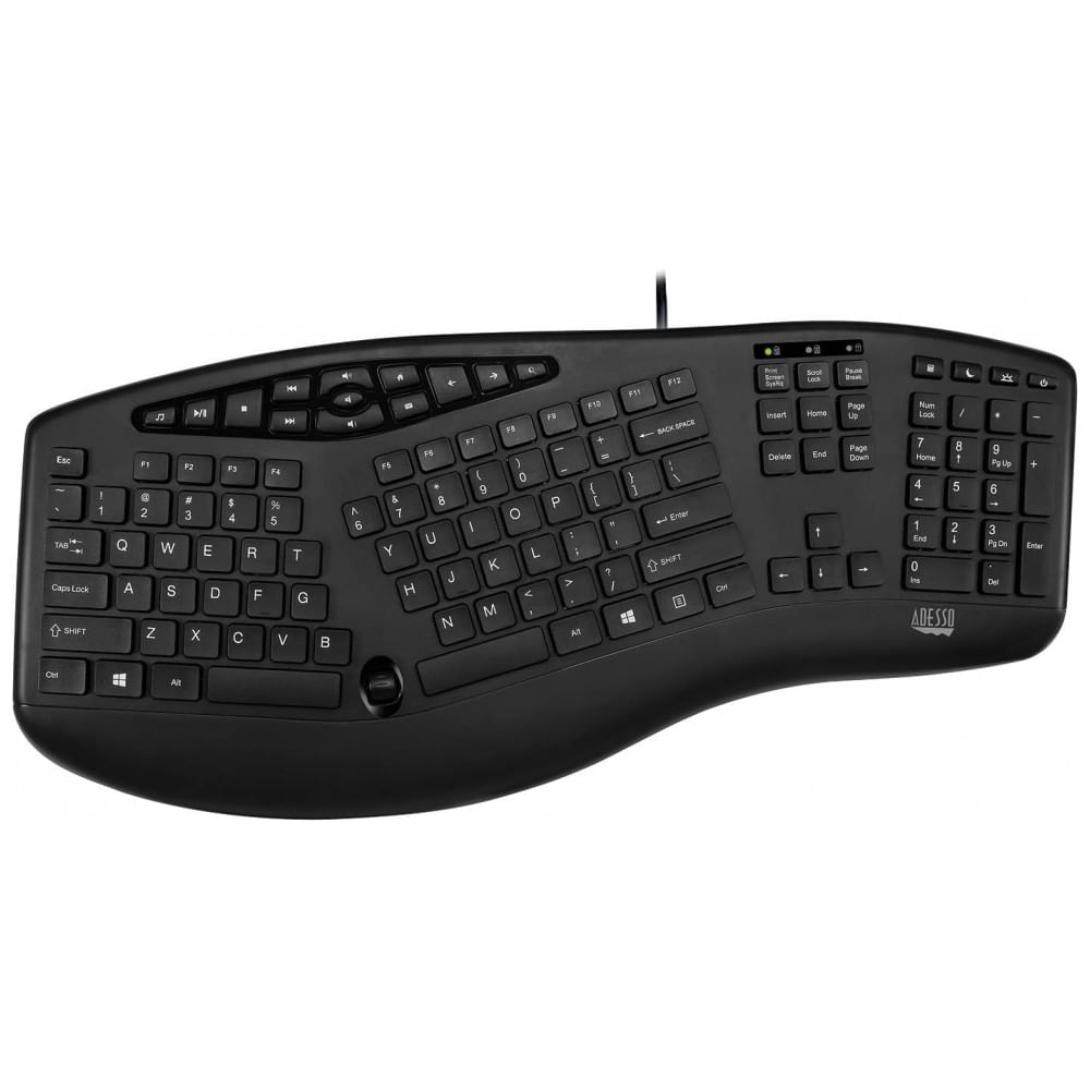 AKB 160UB Teclado Ergonômico Dividido Sem Fio Recarregável Reduz a Tensão das Mãos, ADESSO AKB160UB, Preto
