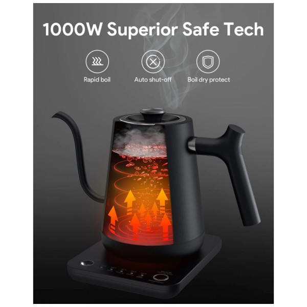 Encontraproduto.com.br - Chaleira Elétrica 800mL com Desligamento Automático, Aço Inoxidável, 1000W, 110v, SHEWE K3072, Preto