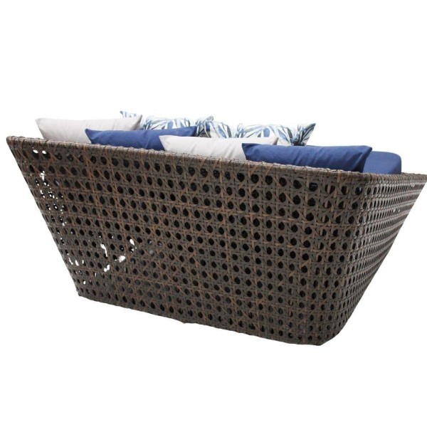 Encontraproduto.com.br - Chaise Concha Quadrada De Fibra Sintética Para Varanda Marrom Azul