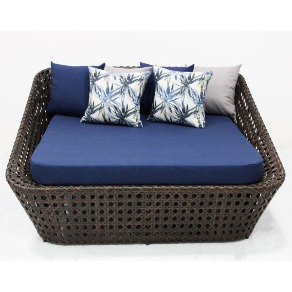Encontraproduto.com.br - Chaise Concha Quadrada De Fibra Sintética Para Varanda Marrom Azul