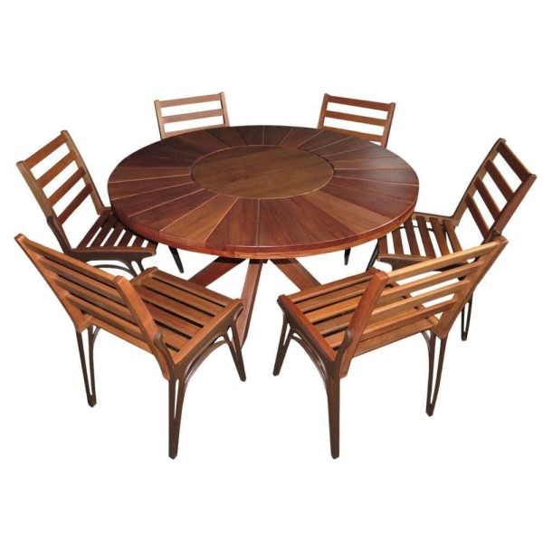 Encontraproduto.com.br - Conjunto Com Mesa De Madeira Giratória E 6 Cadeiras Modelo Sol Marrom