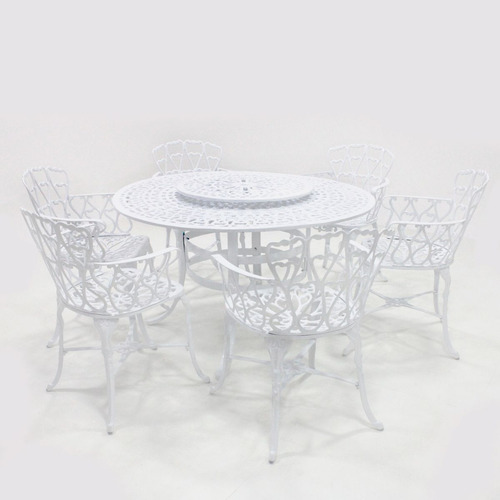 Encontraproduto.com.br - Mesa Giratória De Jardim Com Cadeiras De Alumínio Fundido Viena Branco