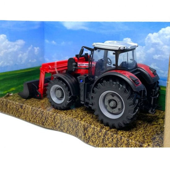 Encontraproduto.com.br - Trator Com Pá Na Frente 10 Cm Burago Farm Massey Ferguson 8740S Com Pá Frontal Bburago 31633