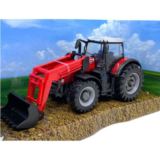 Encontraproduto.com.br - Trator Com Pá Na Frente 10 Cm Burago Farm Massey Ferguson 8740S Com Pá Frontal Bburago 31633