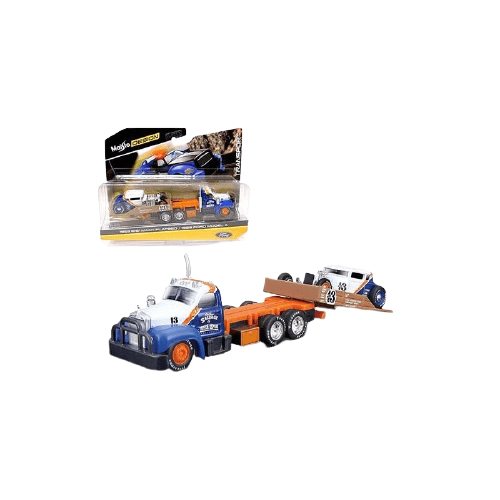 Encontraproduto.com.br - Miniatura Picape Reboque C/ Carro 1/64 Desing Elite Transport 1953 Mack B-61 Flatbed/ 1929 Ford Model A Bc/Az Maisto 15055