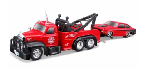 Encontraproduto.com.br - Miniatura Picape Reboque C/ Carro 1/64 Desing Elite Transport 1953 Mack B-61/ 1971 Chevrolet Vega Vm Maisto 15055