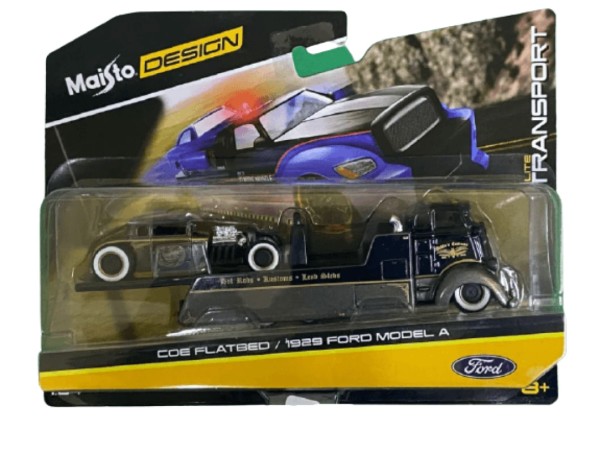 Encontraproduto.com.br - Miniatura Picape Reboque C/ Carro 1/64 Desing Elite Transport Coe Flatbad / 1929 Ford Model-A Maisto 15055