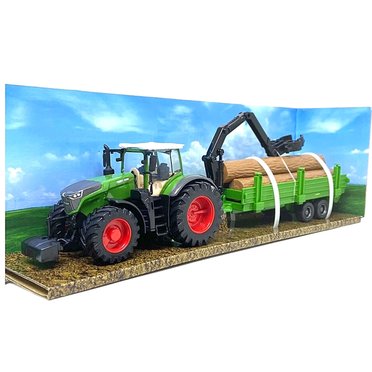 Miniatura Trator Fendt 1050 Vario With Tree Forwarder Verde Bburago 31677