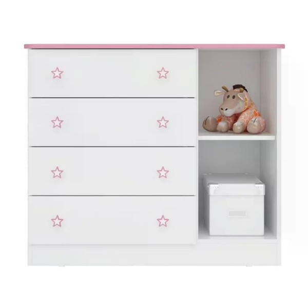 Encontraproduto.com.br - Berço Mini Cama 2484 E Comoda 2561 Doce Sonho Branco Rosa Com Colchao E Rodizios Qmovi