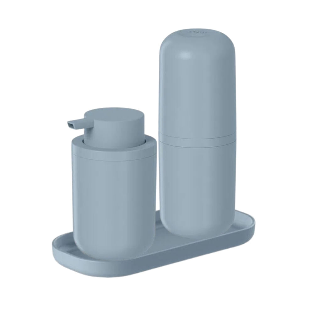 Encontraproduto.com.br - Kit Acessórios Banheiro Lavabo Conjunto Organização 3pcs Plástico Porta Sabonete Escova e Bandeja Ou