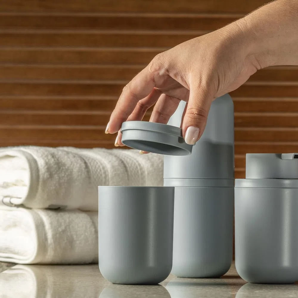 Encontraproduto.com.br - Kit Acessórios Banheiro Lavabo Conjunto Organização 3pcs Plástico Porta Sabonete Escova e Bandeja Ou