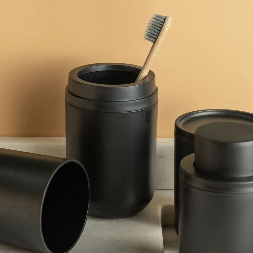 Encontraproduto.com.br - Kit Acessórios Banheiro Lavabo Conjunto Organização 3pcs Plástico Porta Sabonete Escova e Bandeja Ou