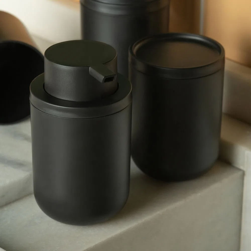 Encontraproduto.com.br - Kit Acessórios Banheiro Lavabo Conjunto Organização 3pcs Plástico Porta Sabonete Escova e Bandeja Ou